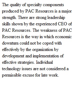 Week 6 PAC Resources, Inc. Case SWOT Analysis